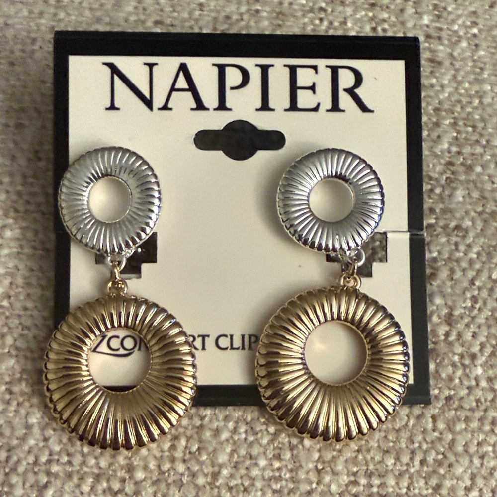 Napier Two-Tone Clip-On Earrings Boho Earrings casual occasions earrings